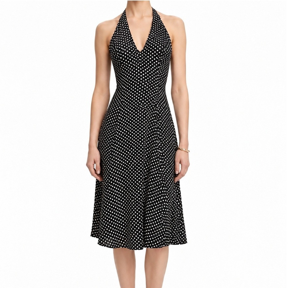 NWT Reformation Sofia Midi Dress Caviar Dot Black White Polka Dot Halter Dress 0